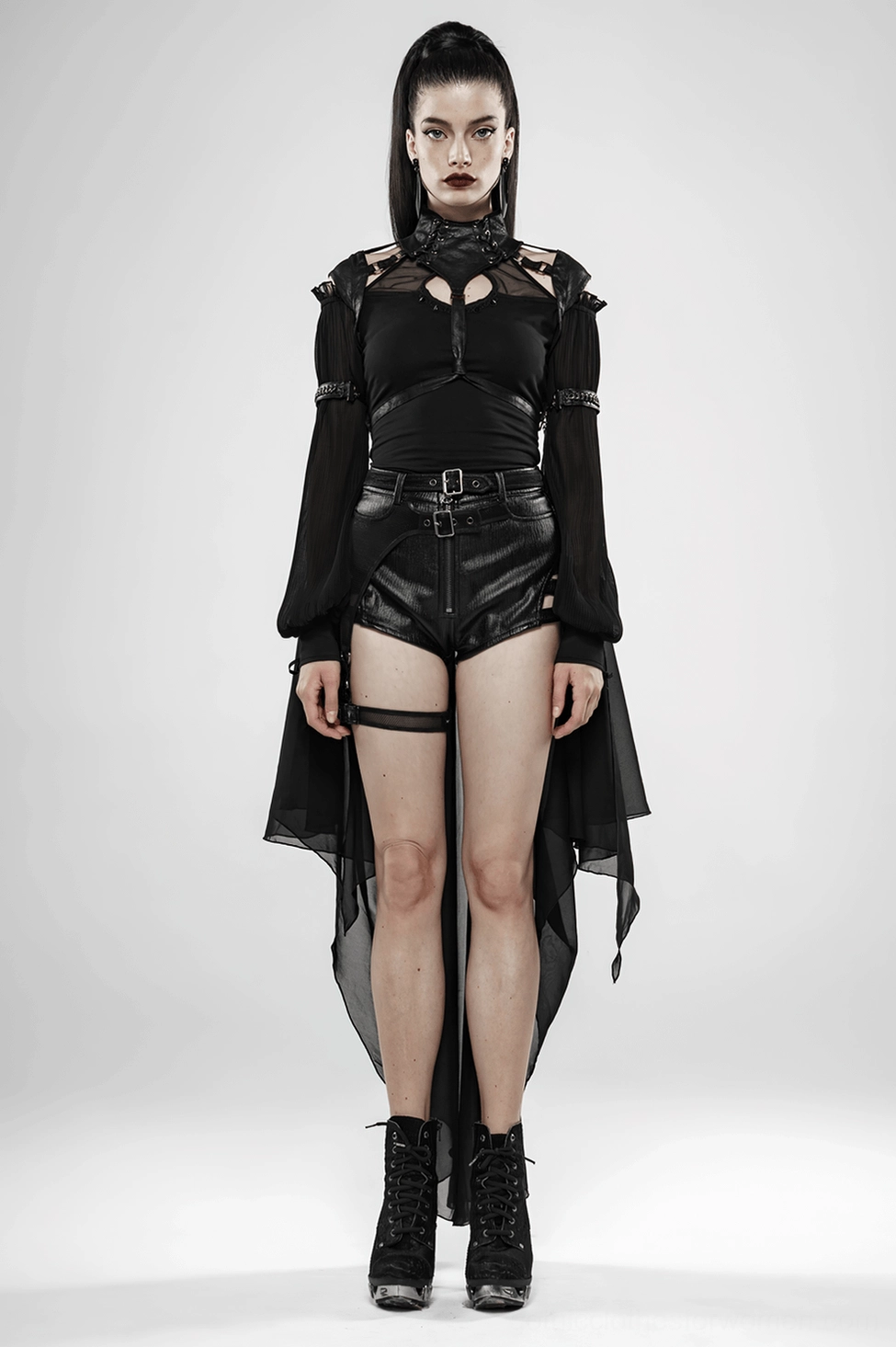 Black cracked PU harness structure with adjustable neck and arm fittings