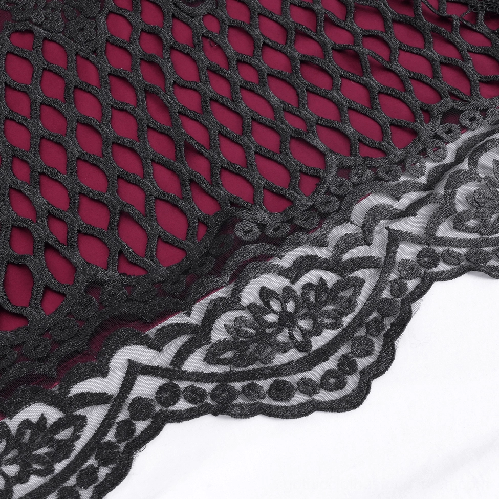 Gothic cape ornate black lace and mesh hem detail with pattern work and dimensional texture for floor-length hem