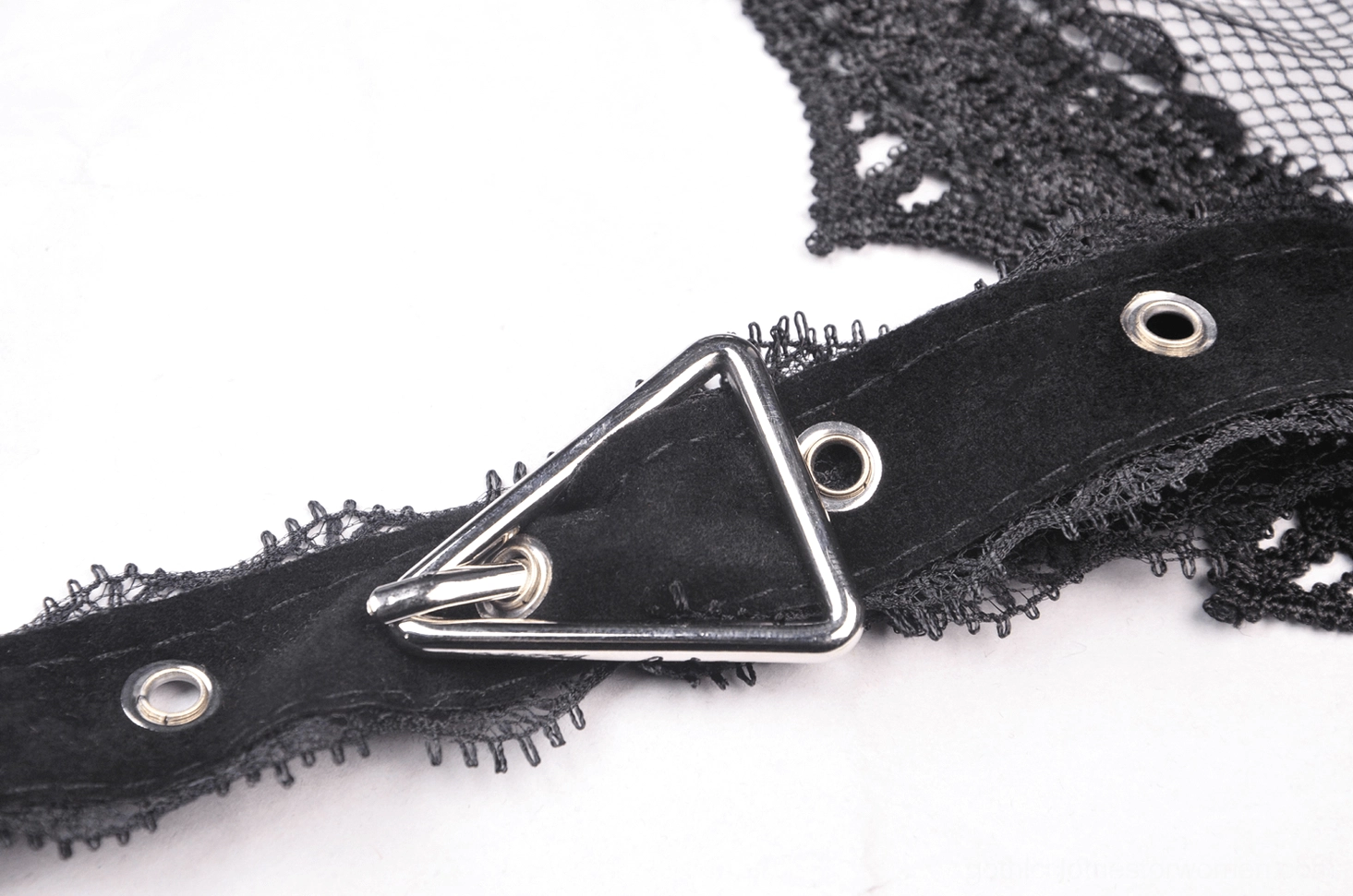 Black gothic lace cape waist belt and clasp system - fastening detail view