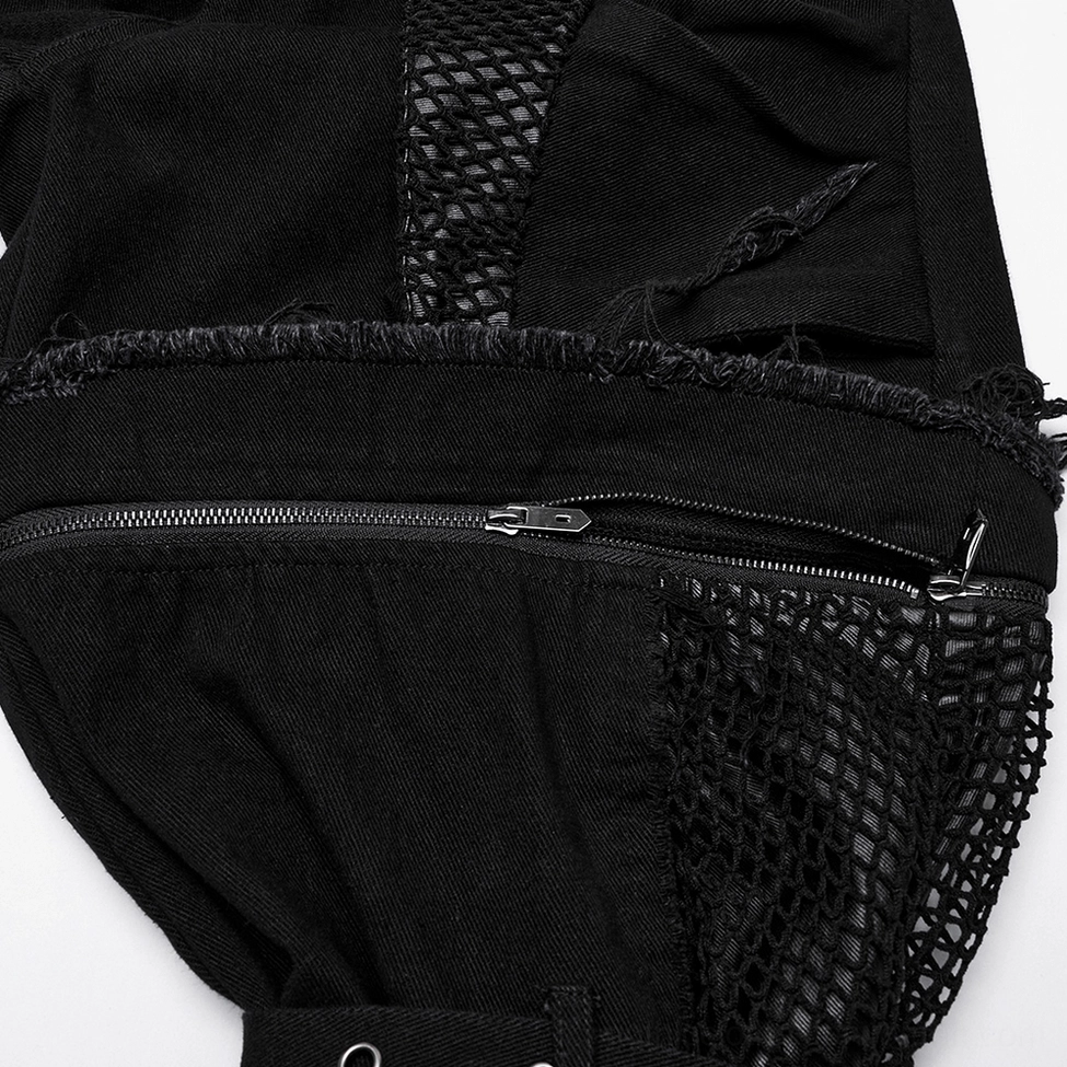 Detachable gothic cargo pants studded strap mechanism and attachment hardware system