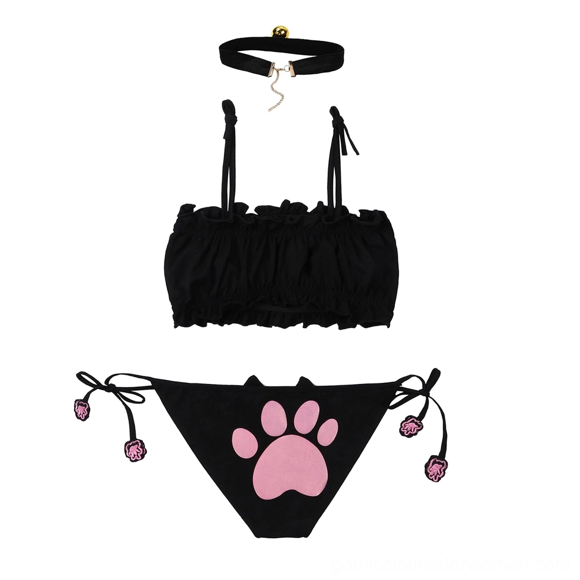 Gothic cat lingerie intimate wear styling detail with ruffle trim and heart cutout