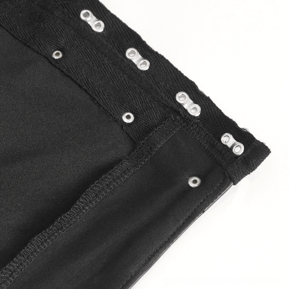 Black gothic faux leather skinny pants styled on model, front full-body showcase