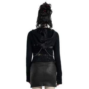 Black Hooded Chain Sweater - Rear View Showing Chain Harness Design
