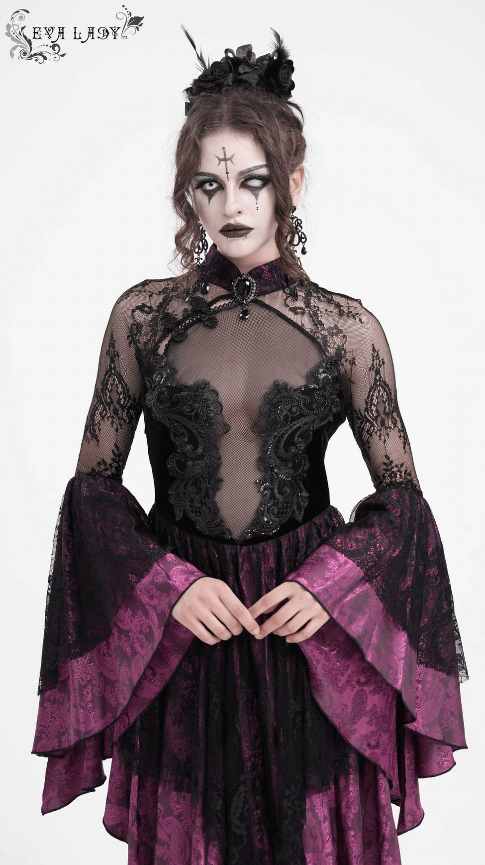 Full-length gothic cheongsam dress displaying architectural structure and dramatic silhouette