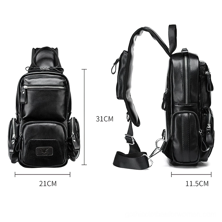 Gothic waterproof chest bag dimensions and size comparison - 31x21x11.5cm measurements