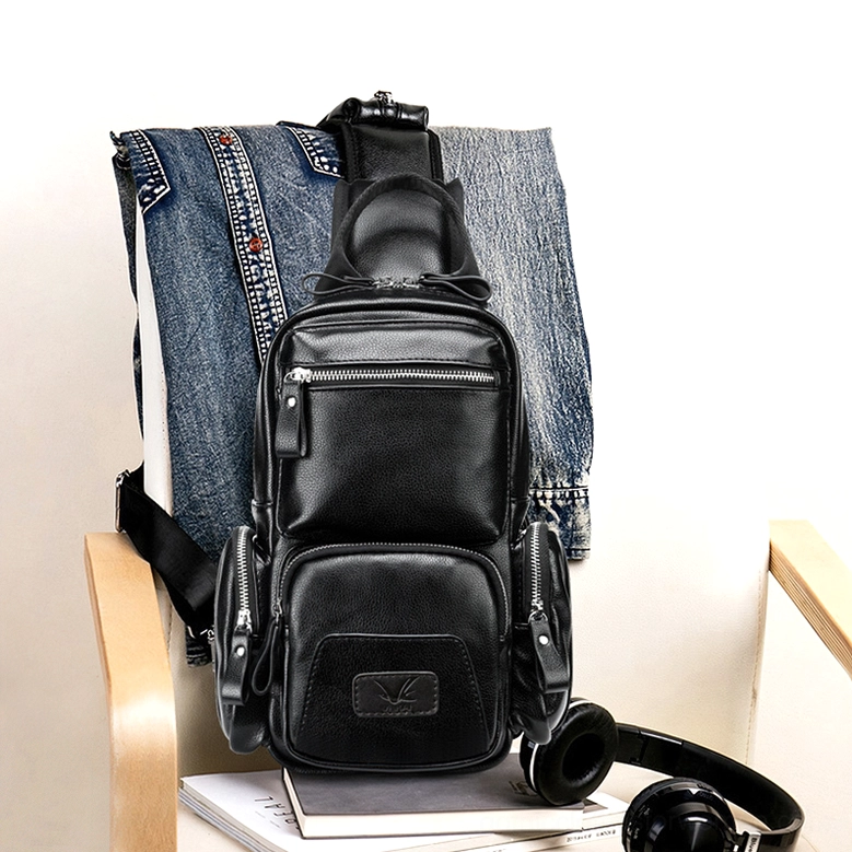 Styled gothic waterproof chest bag as functional fashion accessory for casual alternative outfits