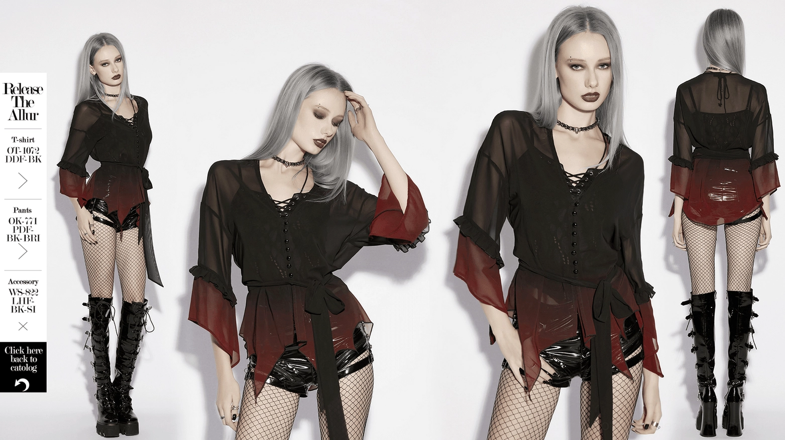 Black-burgundy ombre chiffon gothic cape worn styling showing movement and theatrical silhouette