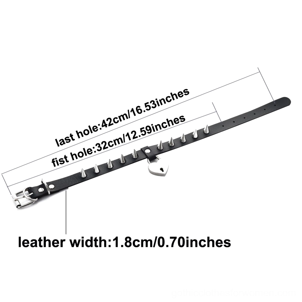 Adjustable PU leather choker strap with buckle holes and width measurements for sizing