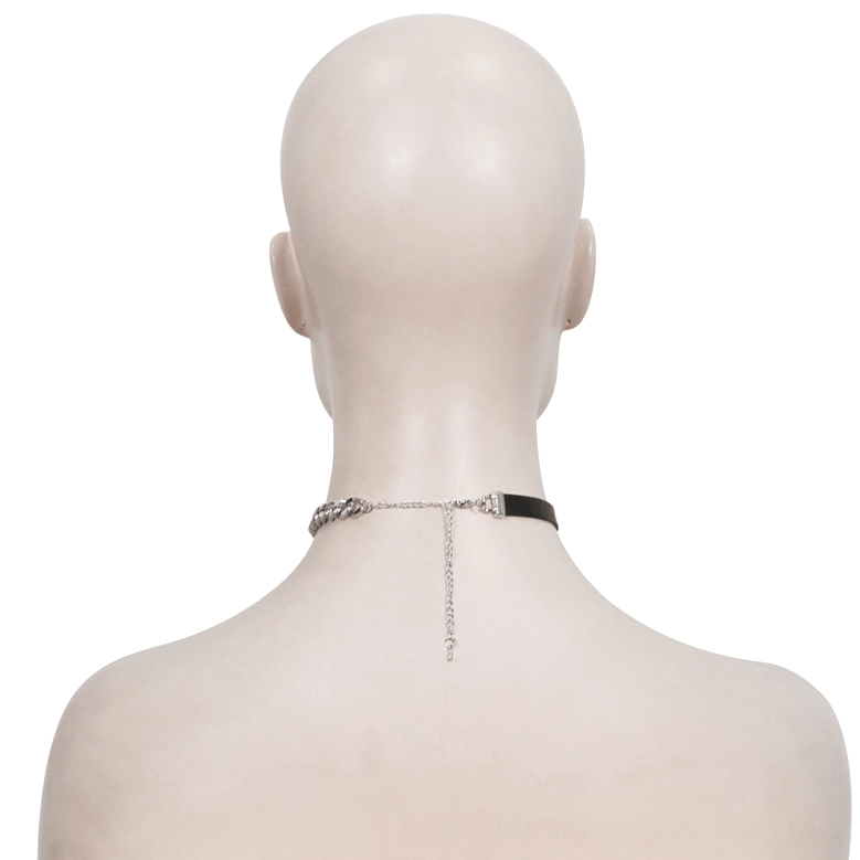 Adjustable gothic choker back view showing silver chain extender - rear neck detail