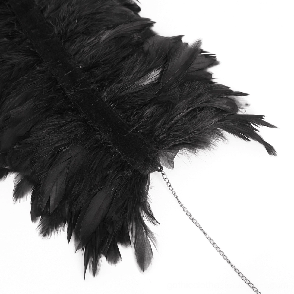 Gothic feather choker clasp mechanism detail, velvet fastening with metal closure