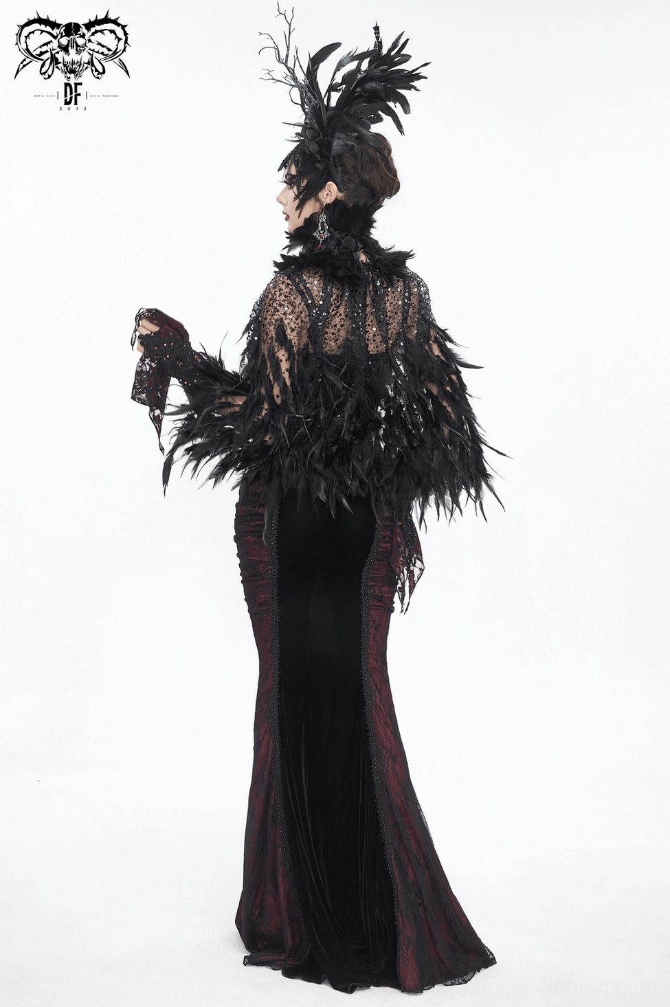 Gothic feather choker product photography, showing construction and design elements