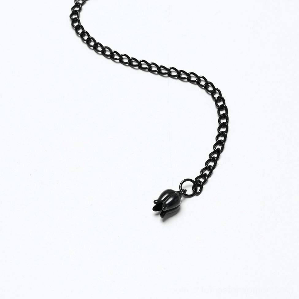Black metal curb chain with lily-of-the-valley pendant charm accessory for gothic choker