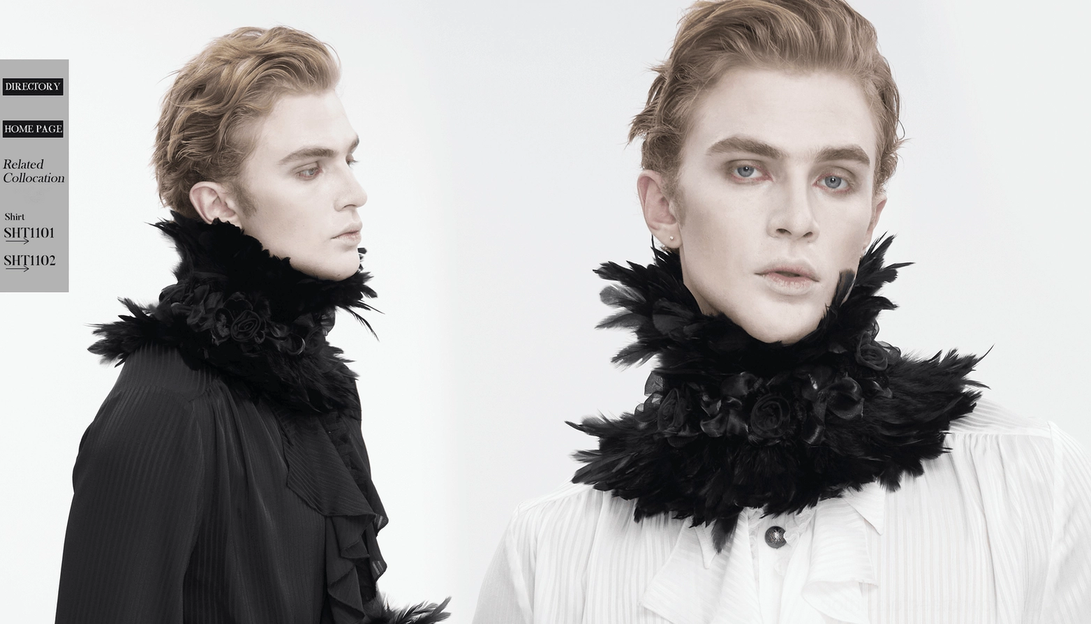 Gothic feather choker neckwear with delicate flower embellishments, flat lay composition