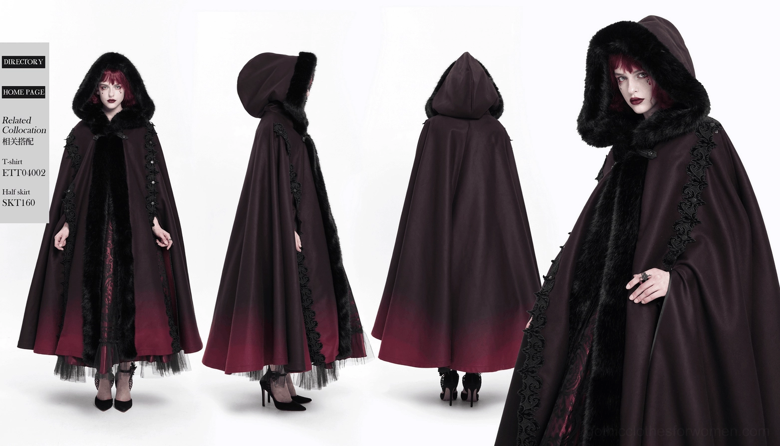 Gothic hooded cloak texture and craftsmanship detail showcasing stitching and synthetic leather accents