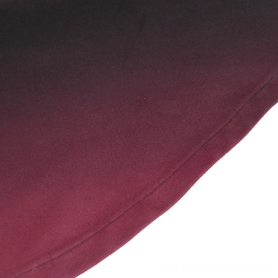 Gothic burgundy ombre hooded cloak displaying architectural hood construction and dramatic flowing silhouette