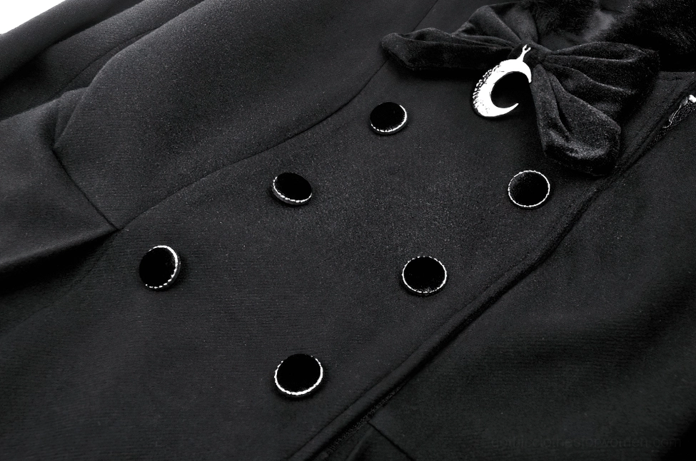Black gothic coat double-breasted buttons with crescent moon decorative hardware