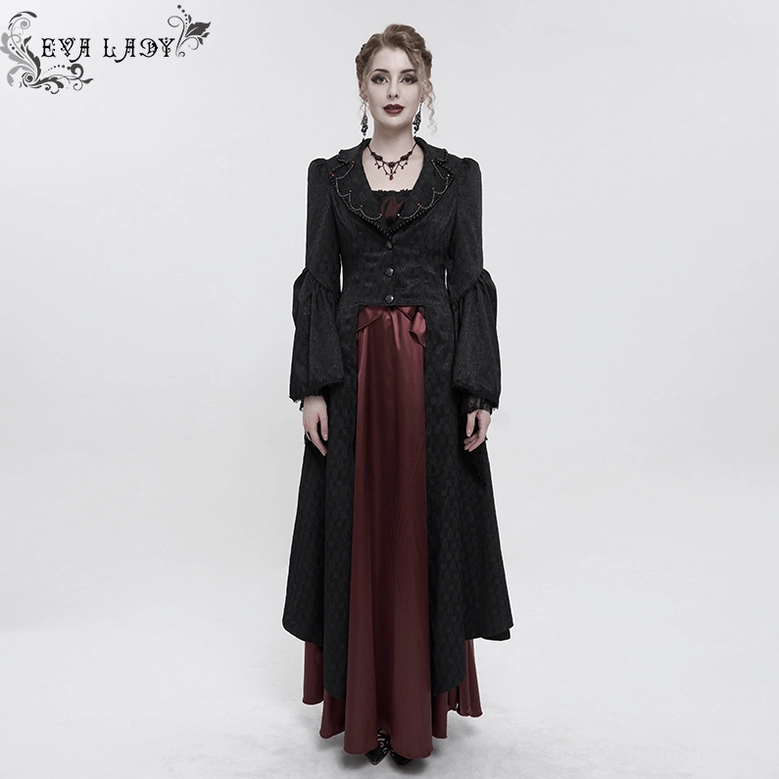 Gothic coat overall texture and surface detail highlighting embroidered elements