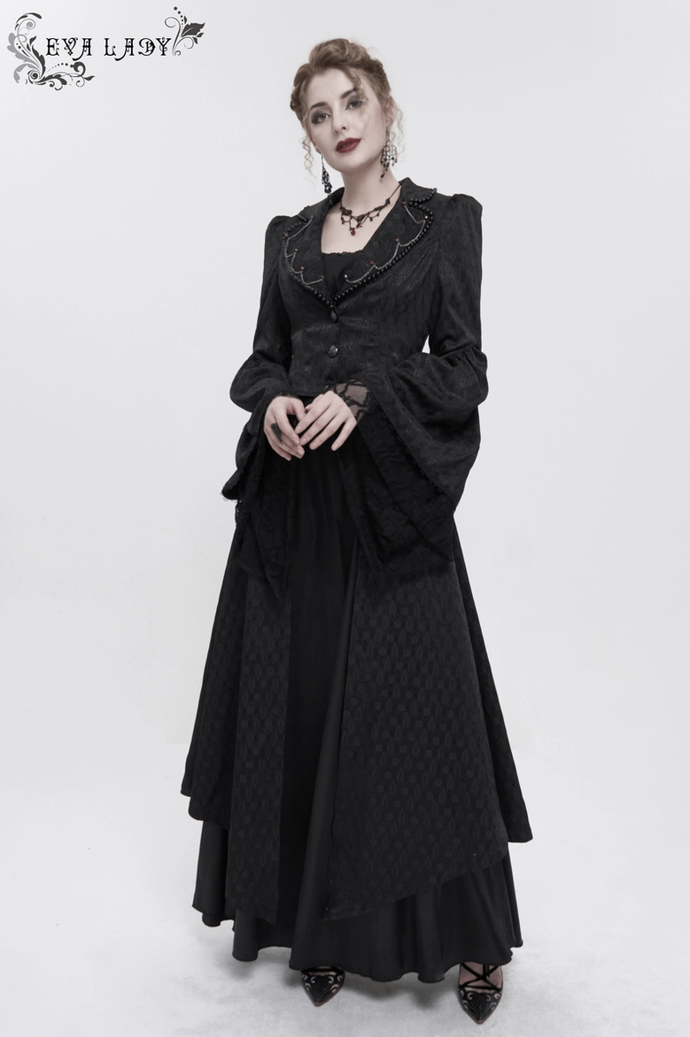 Detail of gothic coat back lace-up system showing corset-style closure mechanism