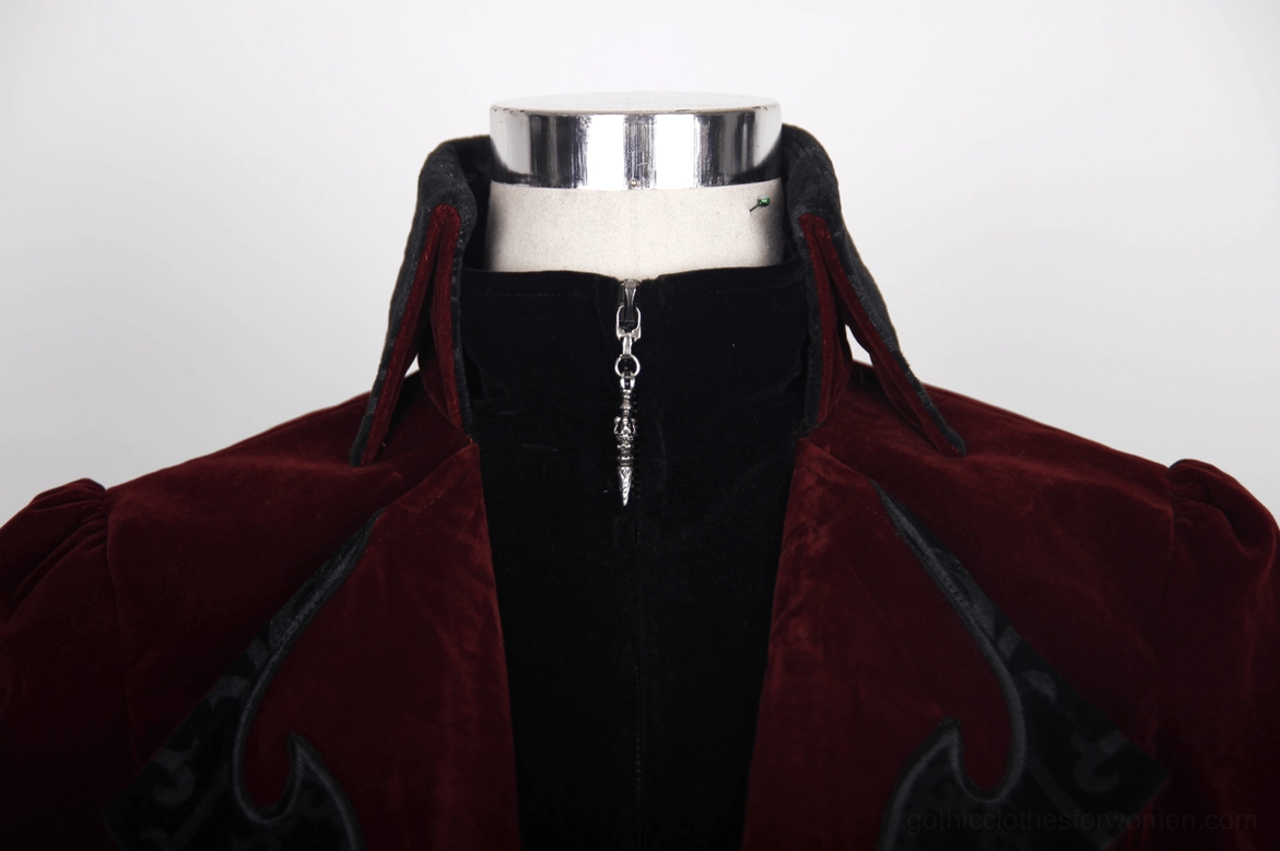 Gothic velvet coat metallic zipper detail - decorative inner layer and luxury finish