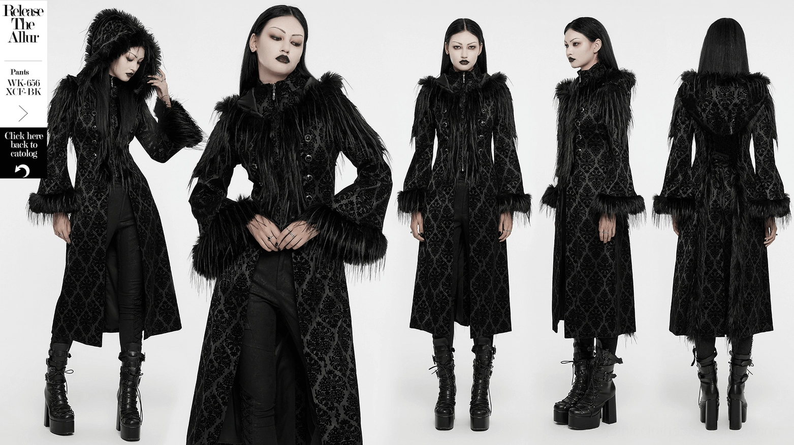 Gothic coat fitted waist detail with adjustable drawstring and lace-up back closure system