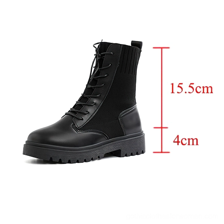 Black platform combat boots with size measurements - gothic lace-up ankle boots 4cm platform 15.5cm shaft