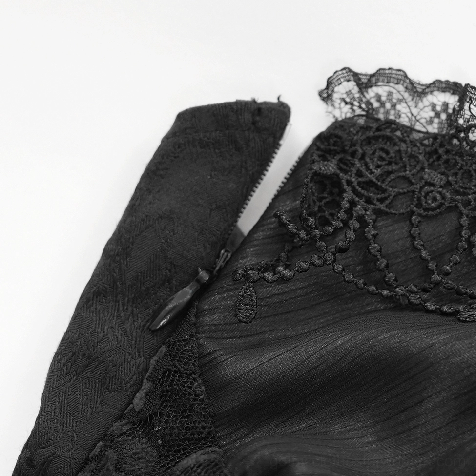 Black gothic corset top displaying adjustable lacing system and asymmetrical hem design