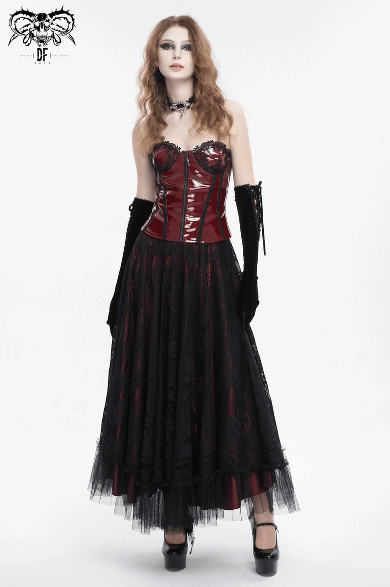 Gothic corset wine red with black lace alternative fashion styling inspiration