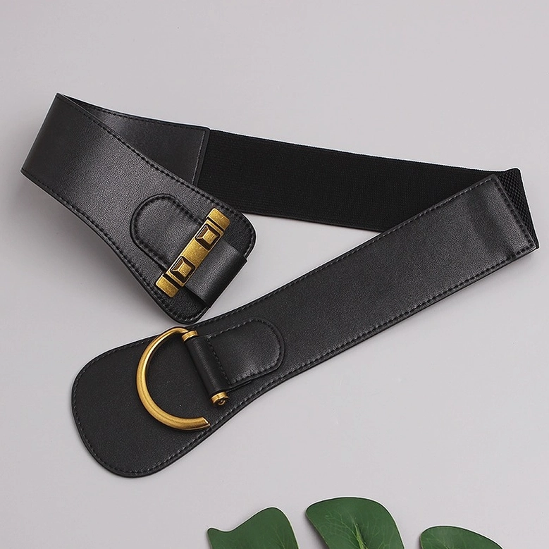 Gothic wide leather corset belt styling example with alternative fashion aesthetic