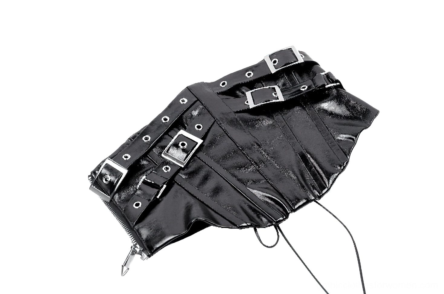 Back side flat lay of gothic corset belt displaying crisscross lace-up tie and adjustable drawstring system