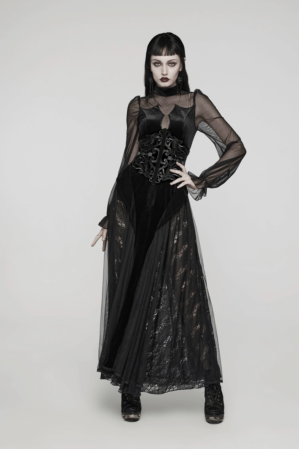 Gothic corset belt complete view showing baroque embroidery, lace-up closure system, and decorative motifs
