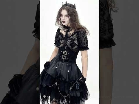 Dark gothic corset dress outfit with crown black layered tulle skirt complete ensemble