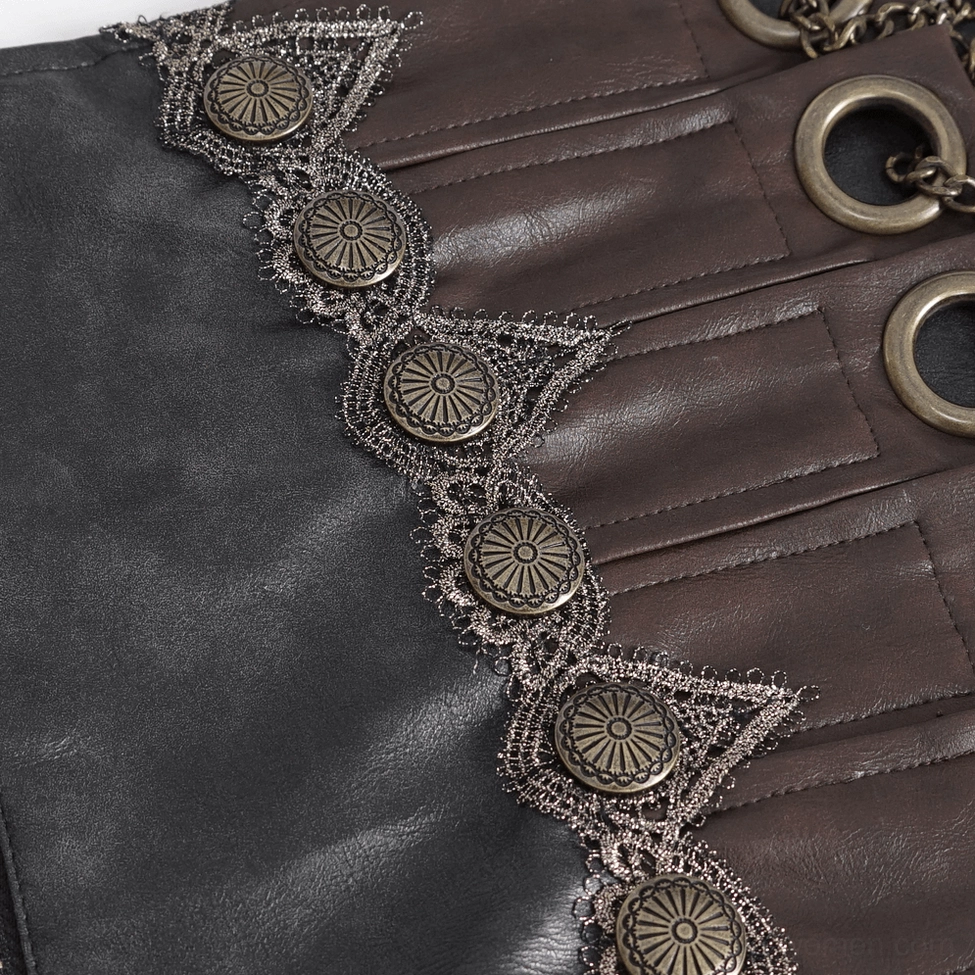 Dark brown faux leather gothic corset belt demonstrating fit and silhouette shaping details