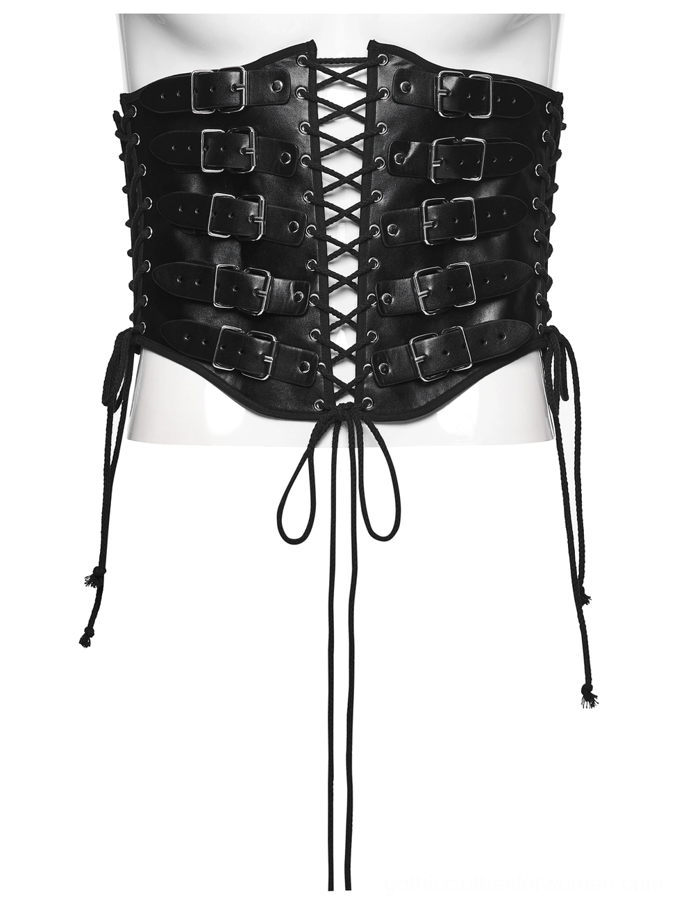 Black gothic corset belt with lace-up front buckle straps and rear drawstring tails