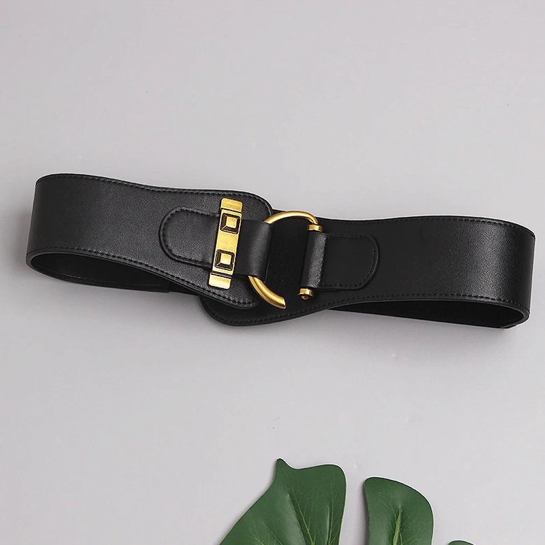 Gothic wide corset belt material and finish showcase with antique gold accents