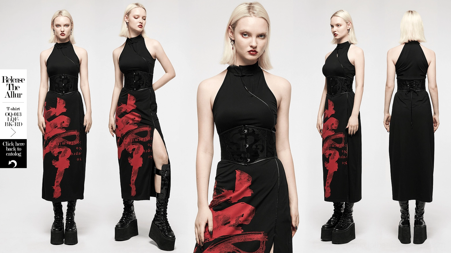 Black gothic dragon corset belt worn styling example, perfect for dark fashion, goth clubs, and alternative aesthetic events
