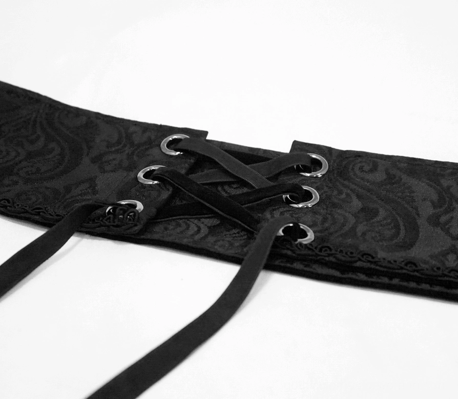 Gothic corset belt worn styling showcase highlighting theatrical goth aesthetic and architectural design