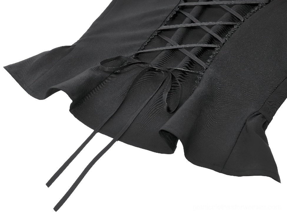Gothic black corset blouse waist-shaping and structured tailoring detail view