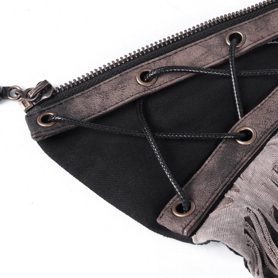 Detailed product view of gothic corset choker construction showing fabric texture and metal embellishments