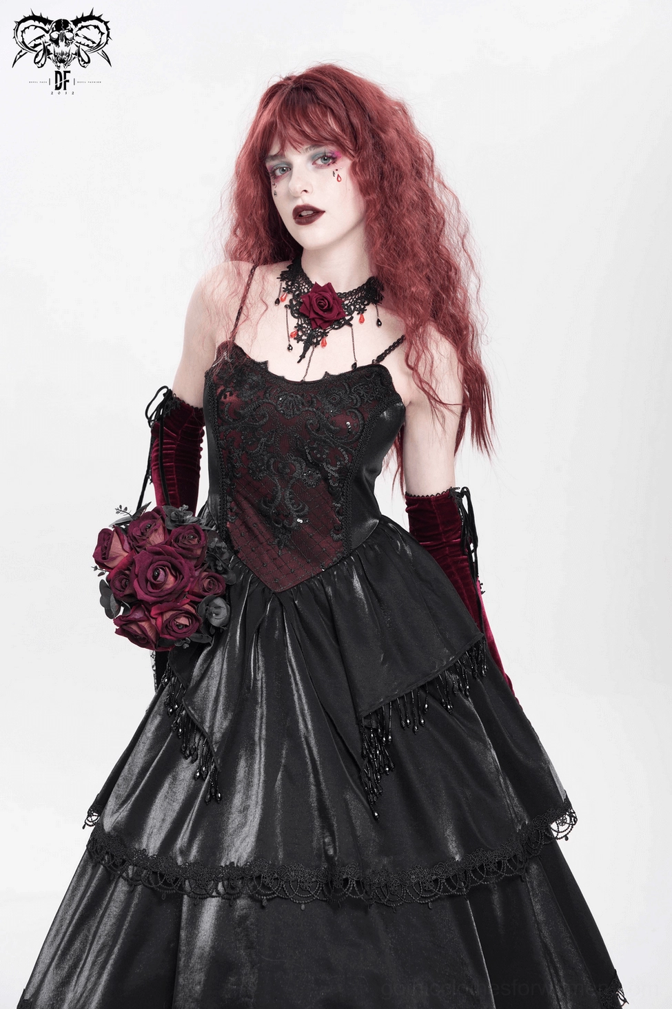 Gothic corset dress back detail lace-up construction sash tie alternative fashion