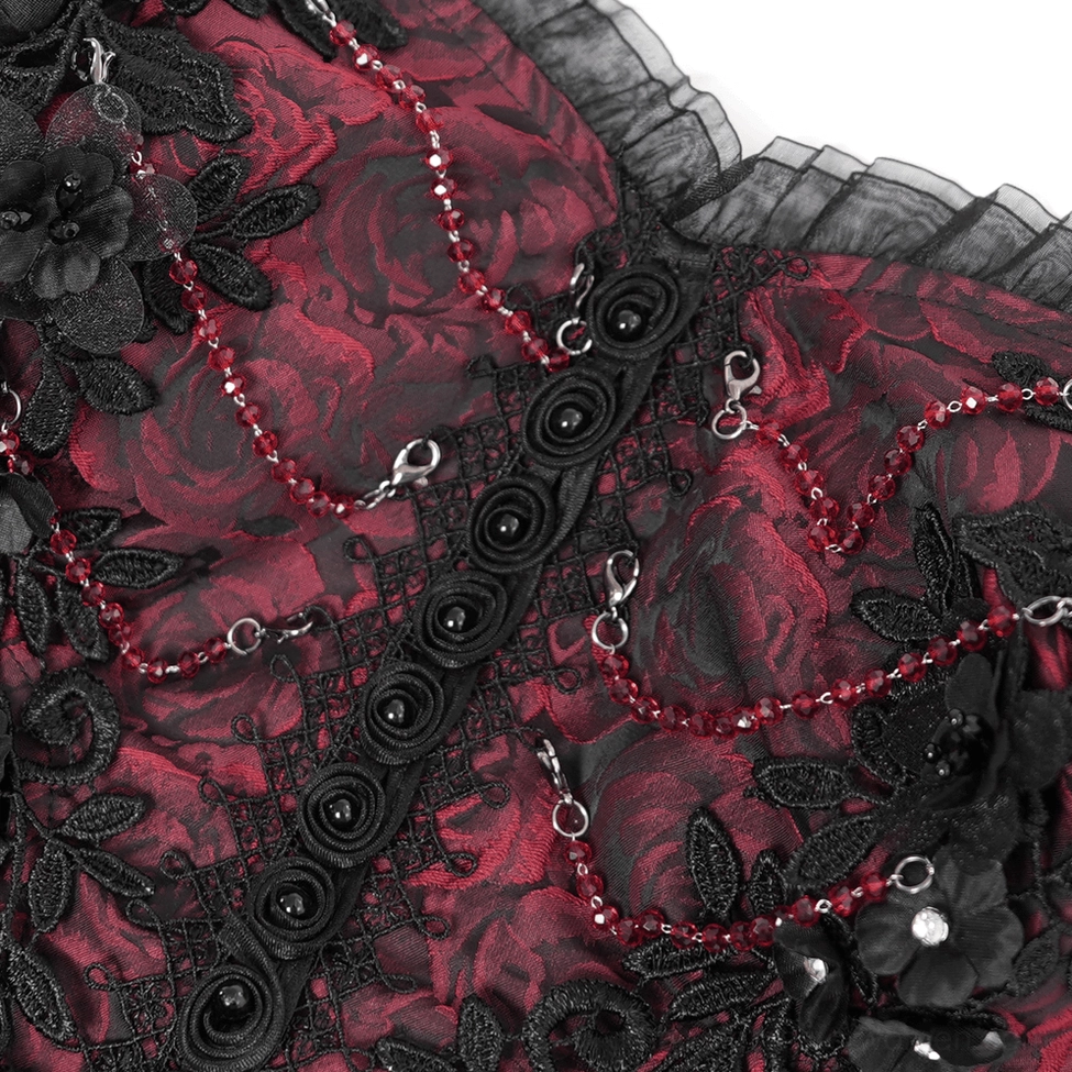 Gothic corset dress back product display with high-waisted design and long lace-up ties