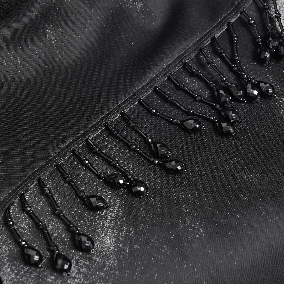 Gothic corset dress detailed view structured bodice intricate lace embroidery beaded accents