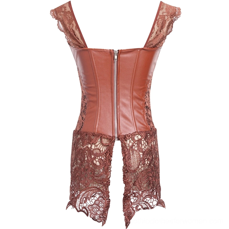 Gothic corset dress hemline detail with scalloped lace edge, full-length view