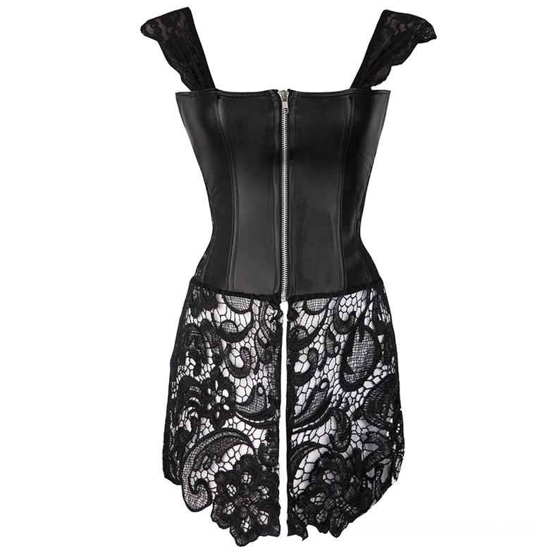 Gothic corset dress shoulder and neckline detail showing structured bodice design
