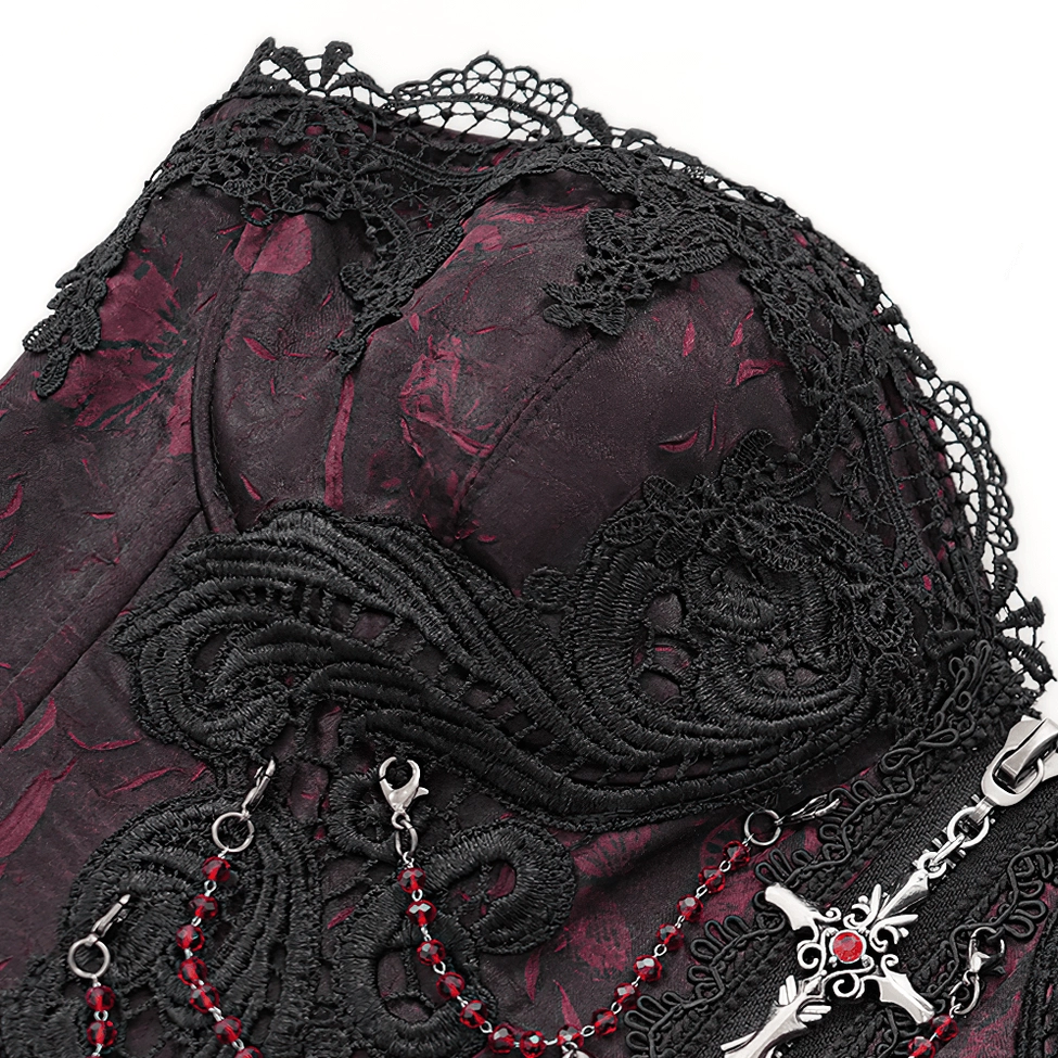 Full gothic corset with garter straps styling showcase on mannequin with dramatic lighting