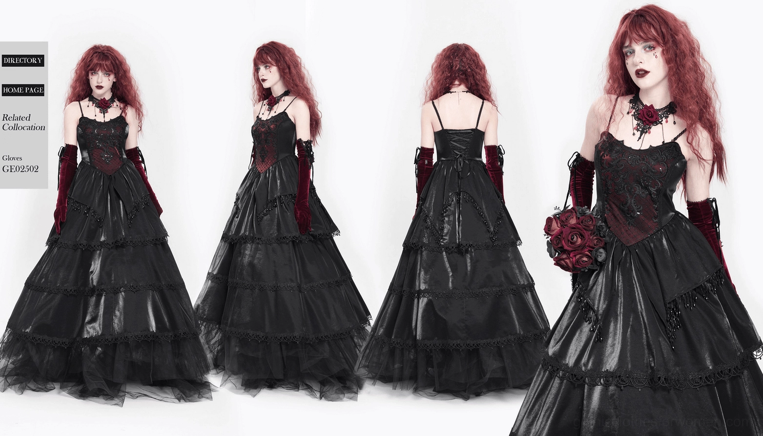 Gothic corset maxi dress flowing layered construction ornate lace trim details