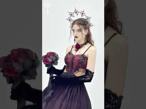 Gothic maxi corset dress back product display showing adjustable lace-up back and spaghetti straps