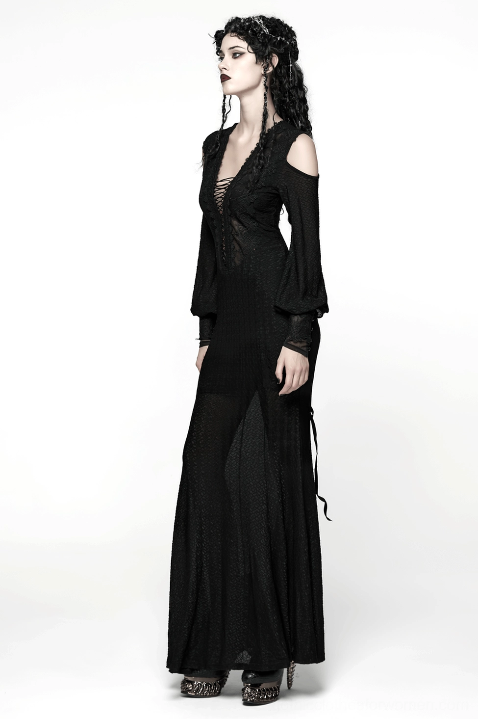 Black gothic corset lace-up maxi dress with lantern sleeves - styling inspiration and care instructions