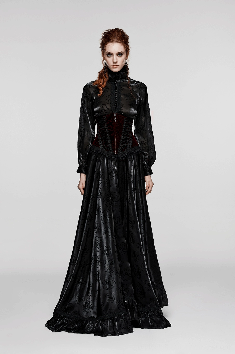 Romantic gothic corset black burgundy velvet with delicate lace accents