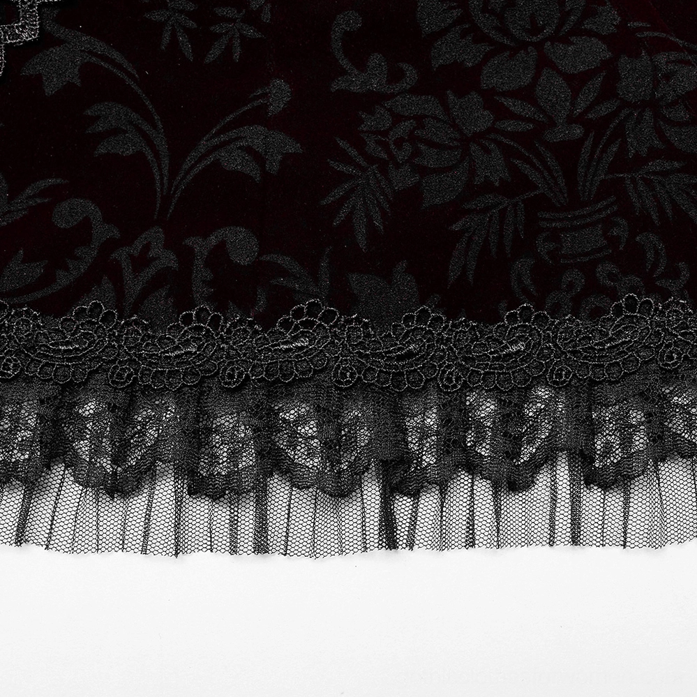 Black burgundy velvet gothic corset with lace accents styled on model