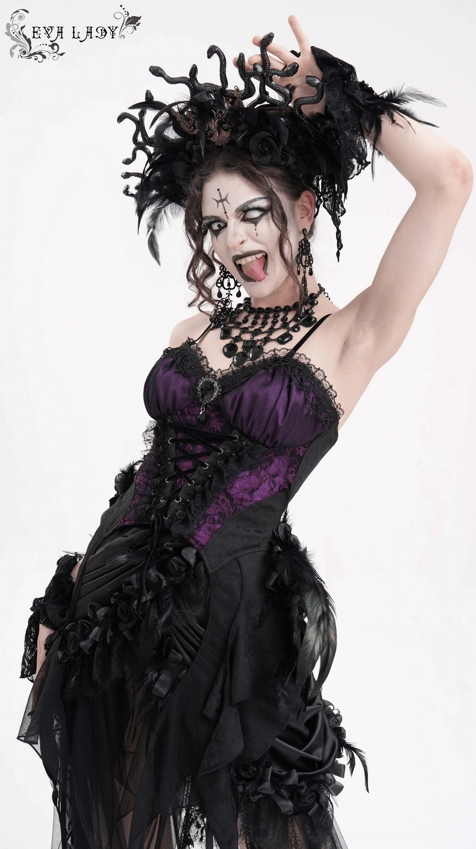Gothic lace-up corset top paired with complementary styling elements for complete goth outfit inspiration